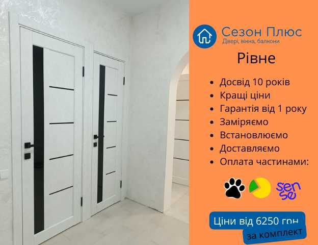 Міжкімнатні двері з чорним склом та чорною фурнітурою