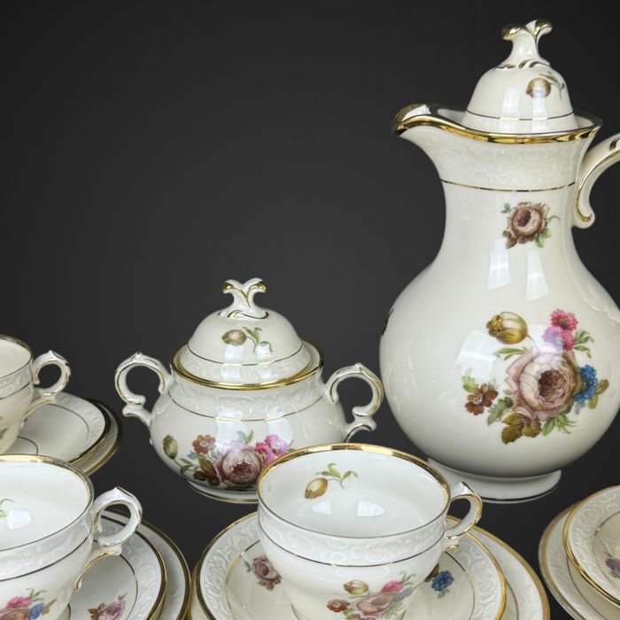 Serwis do czekolady kawy Kjøbenhavns Maleri KPM Dania Ivory B41/8194