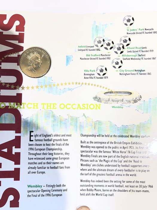 Moeda £2 Royal Mint 1996 Euro 96 Football BU (Brilliant Uncirculated) + Folheto