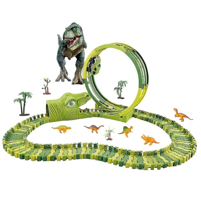 Tor wyścigowy pętla dinozaur dino autko na baterie dinozaury figurki