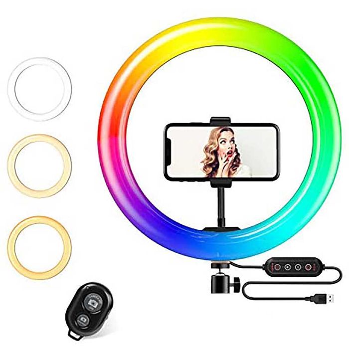 RING LIGHT RGB GRANDE 35 CM COM TRIPÉ - 36 Watts de Potencia