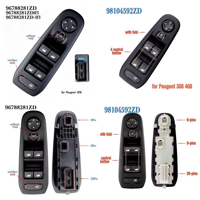 Comando Botão PEUGEOT CITROEN Interruptor Vidros 208/2008/308/408/508/C5