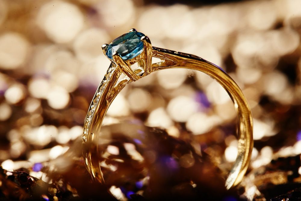 Pierścionek Złoty Topaz Naturalny Diamenty 585