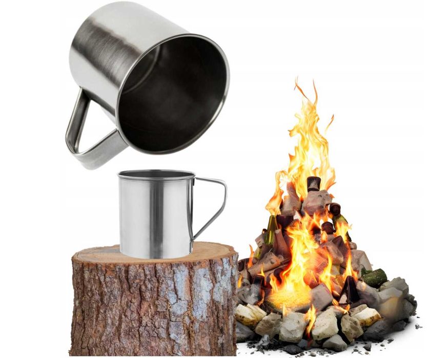 Kubek stalowy 8 cm z uchem metalowy turystyczny 1,33l