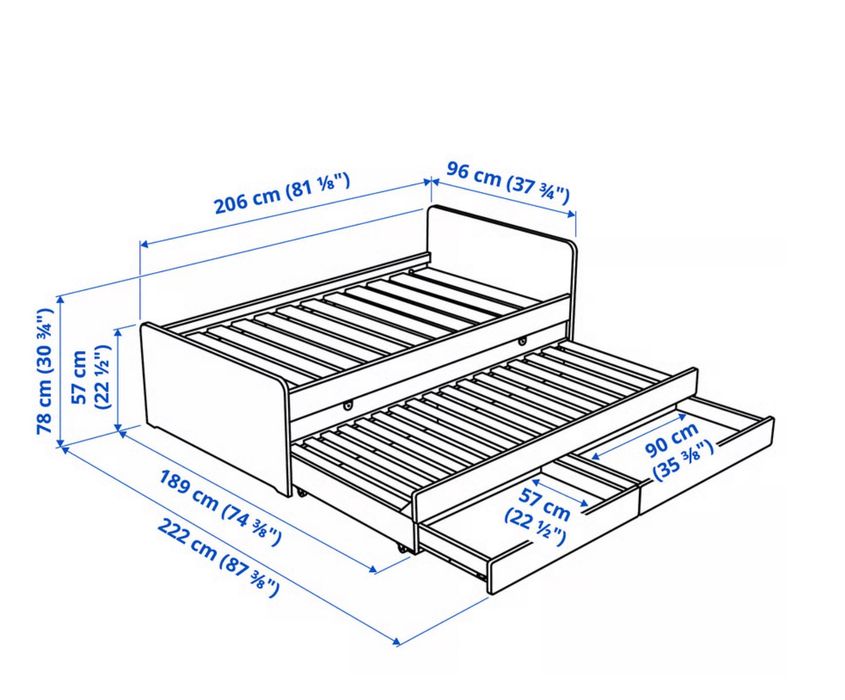 Cama IKEA SLÄKT com cama extra, gavetas e colchão
