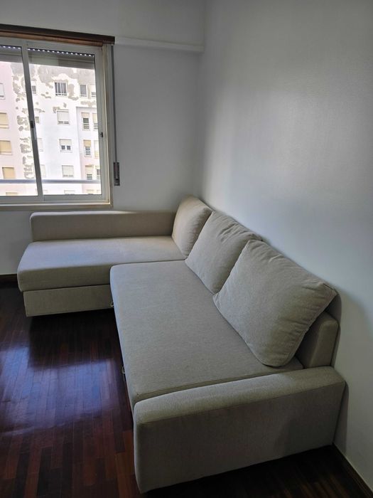 IKEA FRIHETEN Sofá-cama de canto c/arrumação, Farinfe cinzenta clara