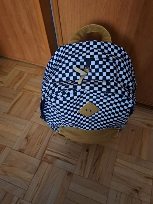 Plecak szkolny młodzieżowy, kratka biało czarna