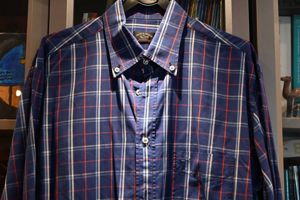 Camisa Paul & Shark azul e riscas vermelha e branca - tamanho 42