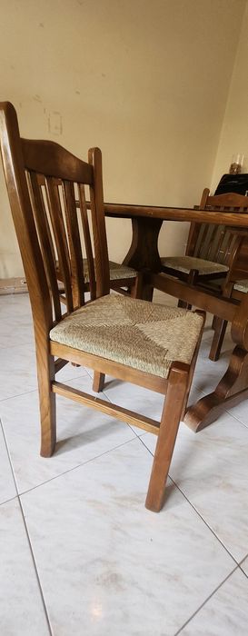 Conjunto Mesa de Jantar Rustica Madeira Macisa + 4 Cadeiras