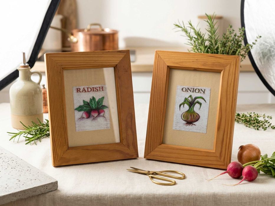 Par de Quadros Decorativos para Cozinha - Moldura em Madeira (23x18)