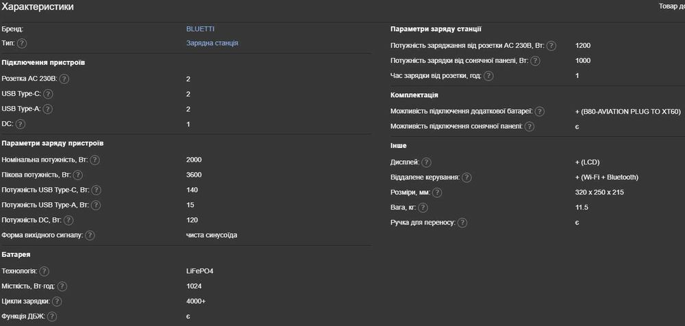 Зарядна станція BLUETTI Premium 100 v2 2000Вт (3600Вт), ємність 1024Вт