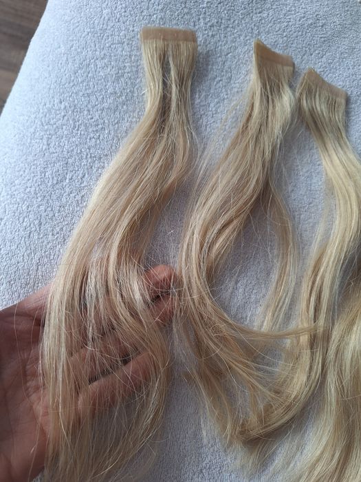 Włosy jasny blond Cameron hair silver tape on 5 szt 30 cm