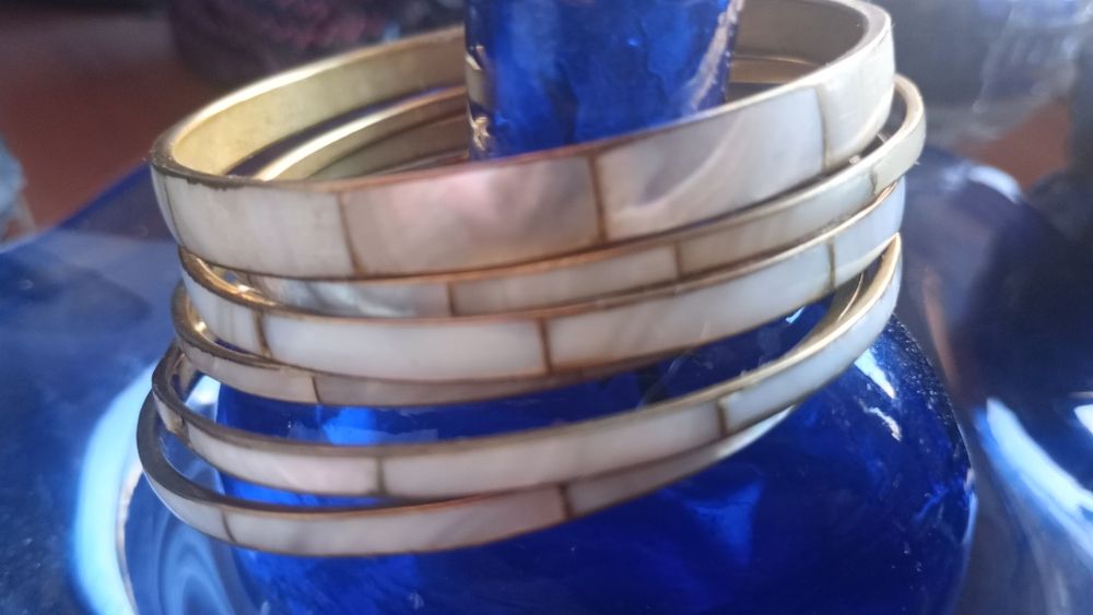 Vintage bransoletki 6 szt. mosiądz macica perłowa sygnowane Willemse