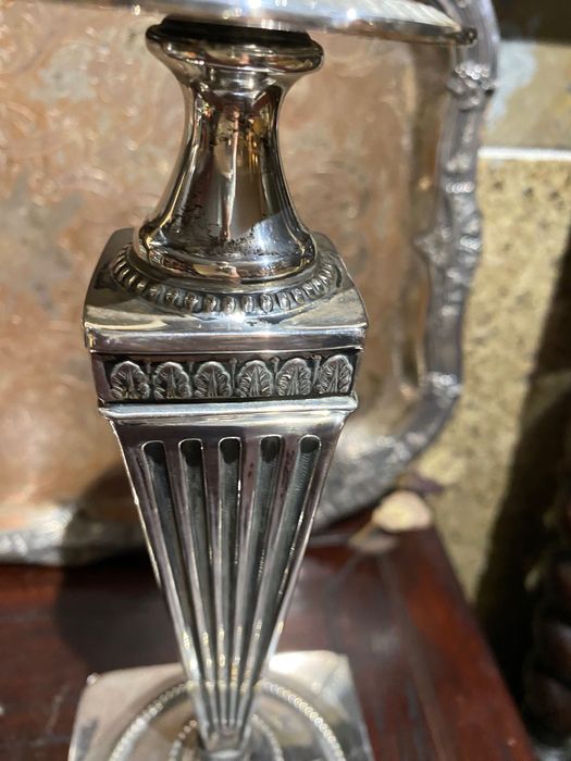 Castiçais Arte Déco Anos 20 Prata Contrastada 31 cm