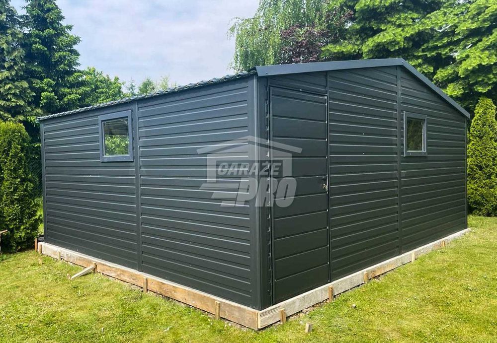 Domek Ogrodowy 5x4  antracyt  drzwi +2x okno Dach dwuspad GP75
