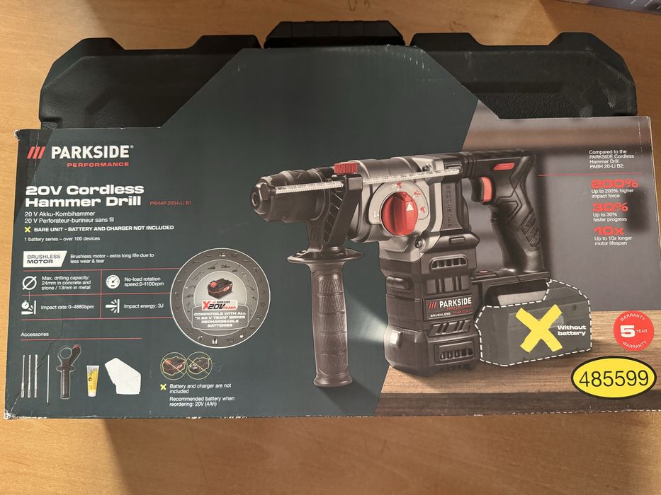 Martelo Perfurador Parkside Performance 20V (PKHAP 2034-Li B1) – Brushless NOVO