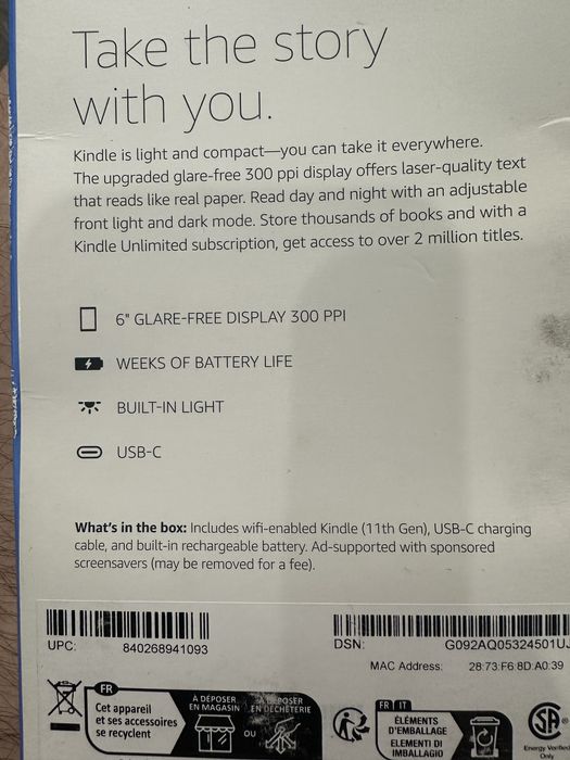 Електронна книга Amazon Kindle 11 th Gen. 2022, Denim, 16 Gb