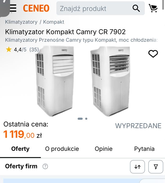 Camry C7902 klimatyzator klimatyzacja przenosny wydajny mały