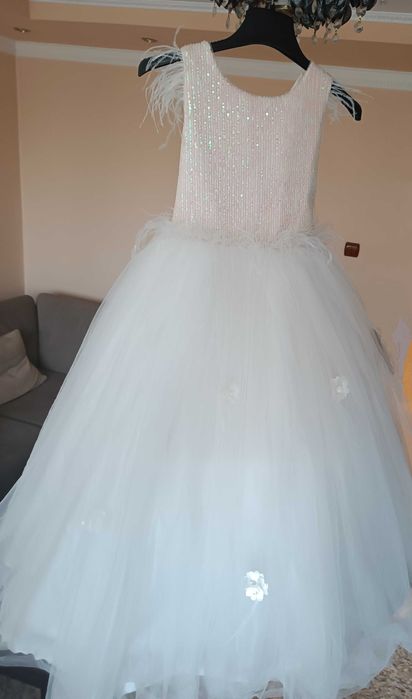 Пишна біла сукня з пір'ям miss helina 128-134 розмір