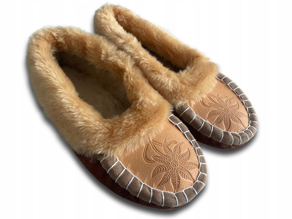 Ciepłe Kapcie Pantofle Damskie Góralskie Bambosze Wełniane ROZM 35-42