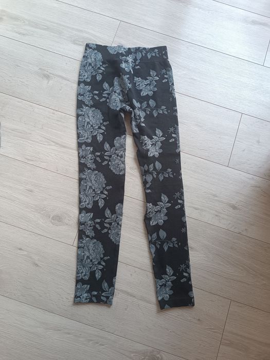 Legginsy damskie getry granatowe róże szare XS