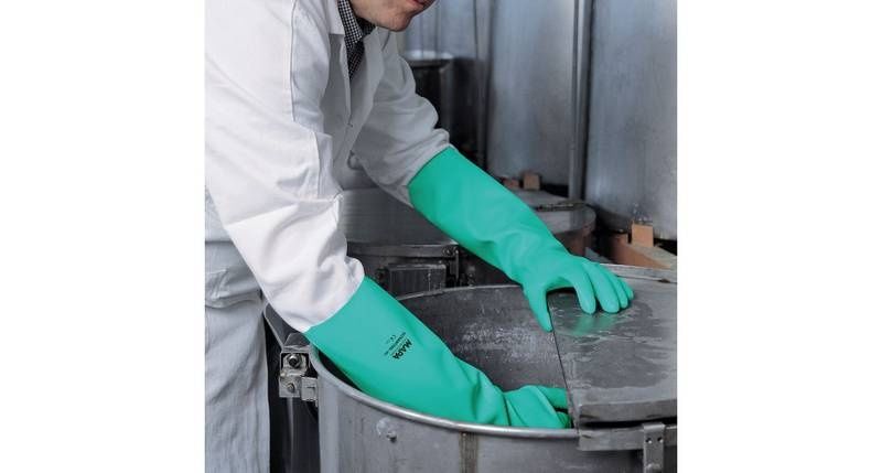 Защитные длинные перчатки нитрильные резиновые MAPA Ultranitril 480