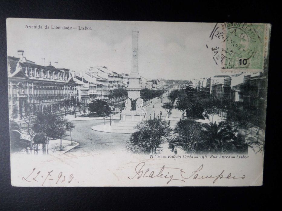 Postal antigo   , Lisboa , Avenida da Liberdade , Selo Monarquia