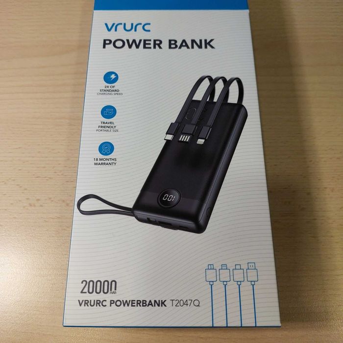 Повербанк 20000mAh 74Wh 5-9V 1.5-4.5A 4 Cable Type A-C USB Lightning