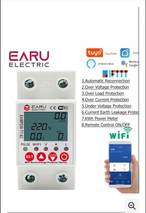 Реле напруги GEYA  EARU TOMZN Manhot (Wi-Fi) 40A 63A 80A. Захист вольтметр лічильник. Для зарядної станції
Реле напруги GEYA