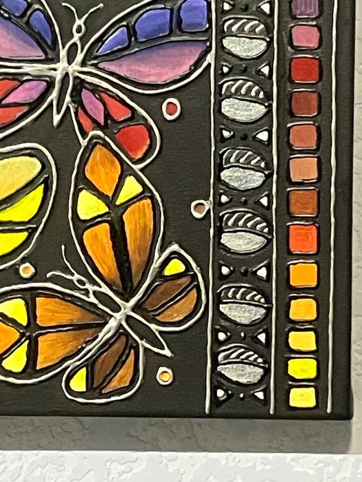 Картина Райдужні метелики, 30×30 акріл, авторська, гачечок у подарунок