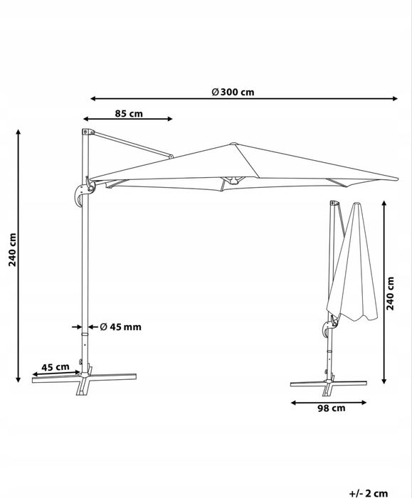 Parasol ogrodowy 300cm z podstawą - szary