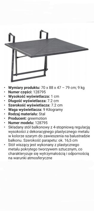 Stół balkonowy rozkładany duży