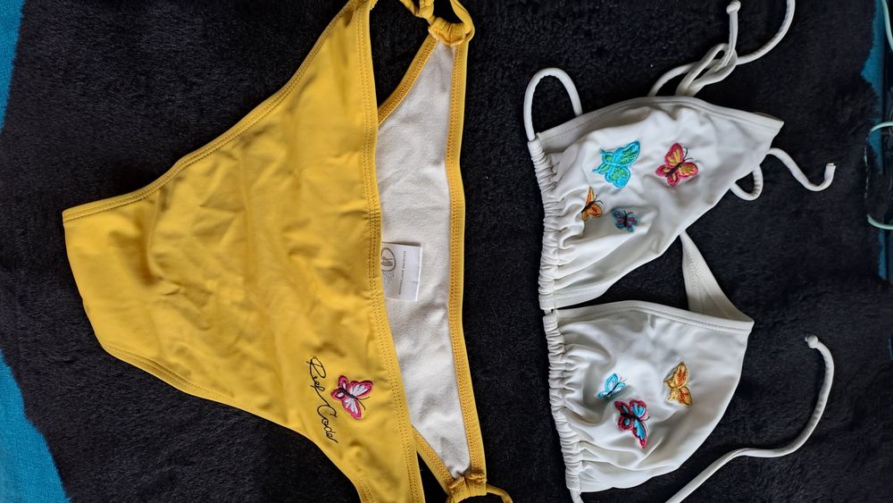 Żółte bikini L XL markowe motylki