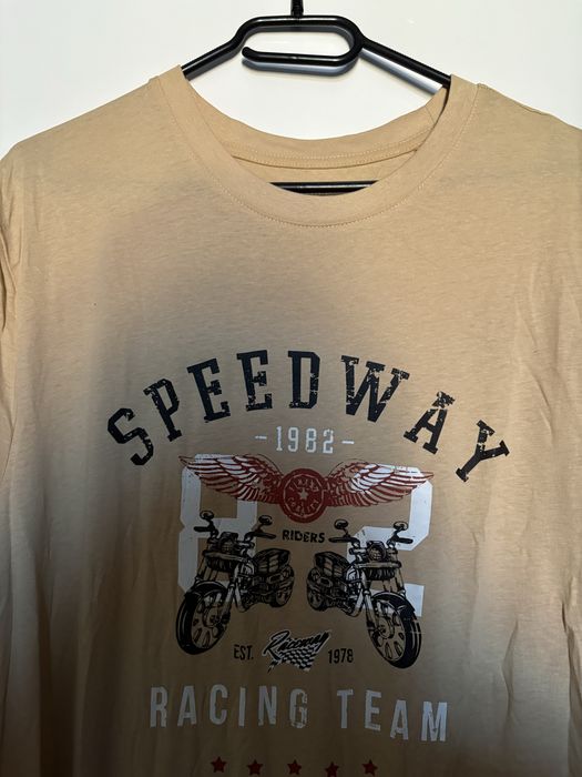 Koszulka musztardowa z motywem speedway