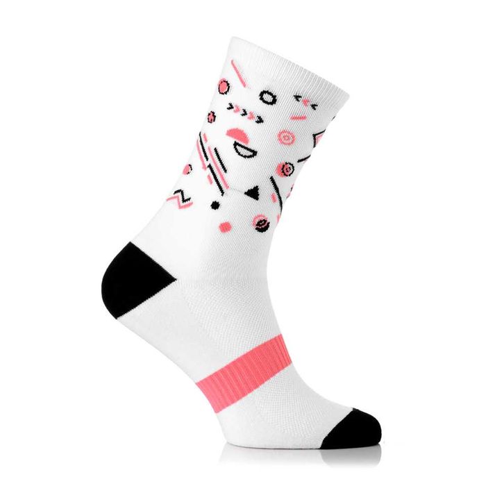 Skarpetki kolarskie, wysokie, białe, wzorki różowe