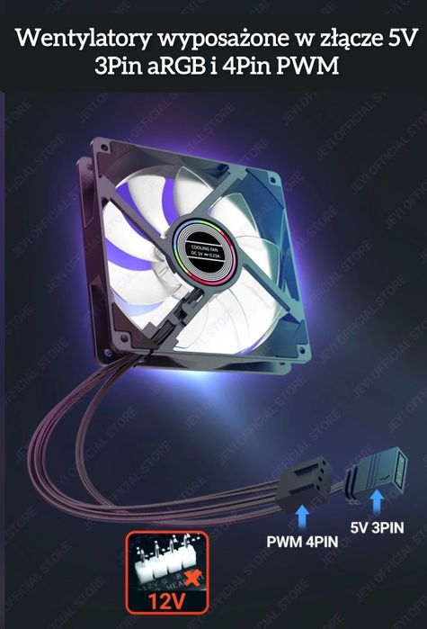 Wentylator JEYI 120mm aRGB / PWM Aura Sync RGB - biały