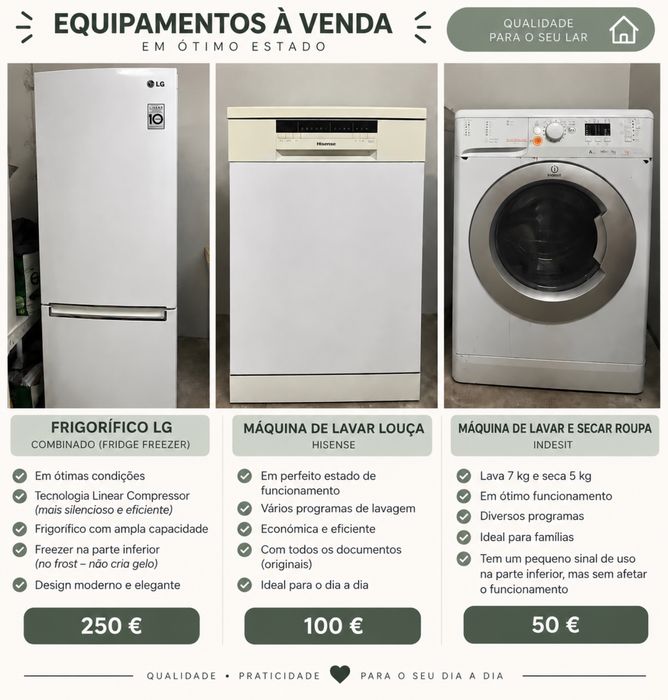 Frigorifico , Maquina de lavar roupa  e Maquina de lavar loiça