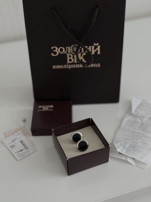 Серебренные запонки мужские оникс золотой век