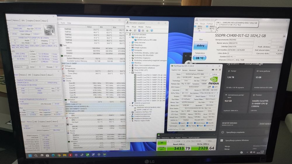 PC RGB GRY Intel i5 10400f 6/12 DDR4 16GB RTX3060 12GB 650w WiFi W11