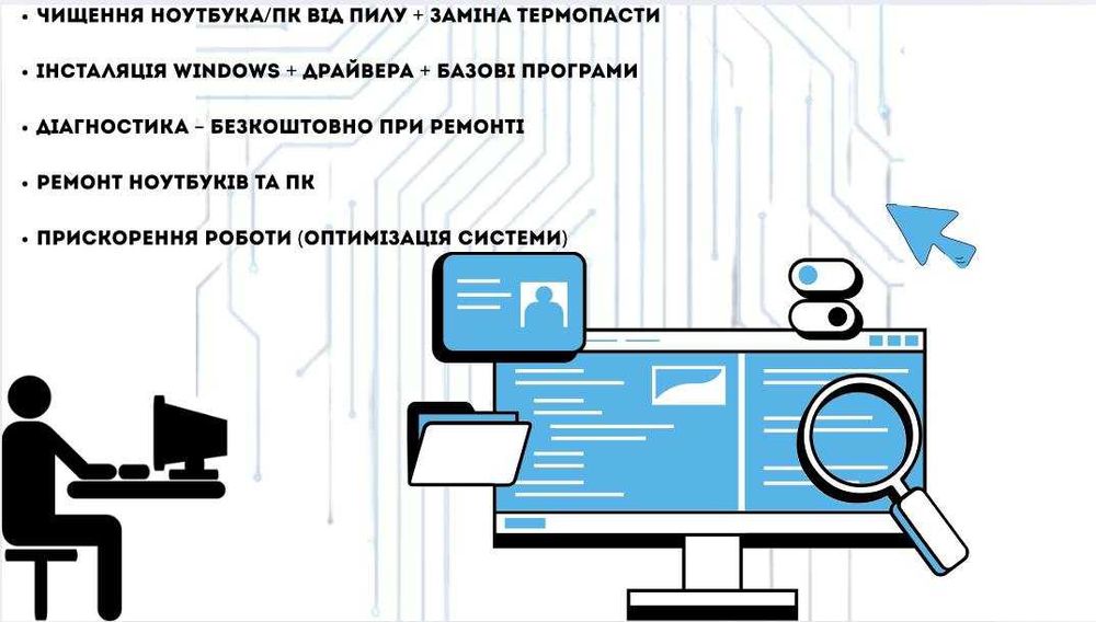 Професійний ремонт та обслуговування комп'ютерів/ноутбуків