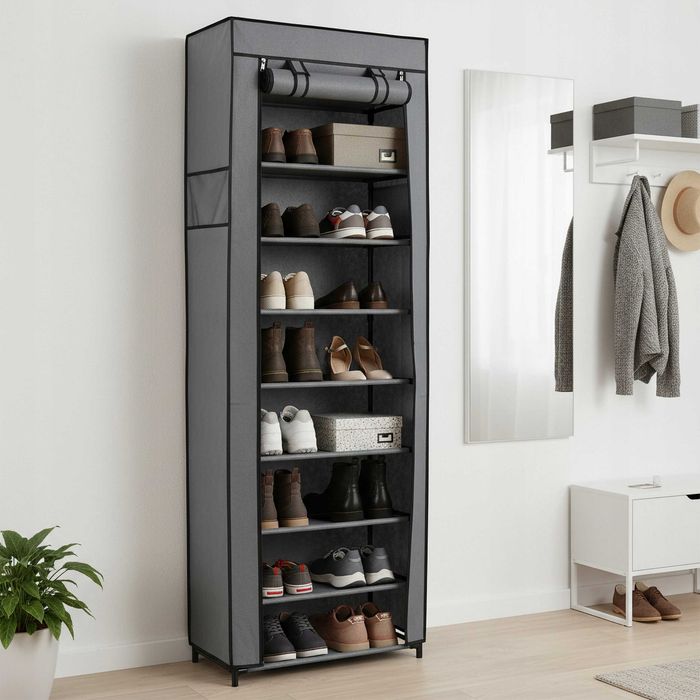 Szafka tekstylna stojąca  loft antracytowa aż 10 poziomów na buty