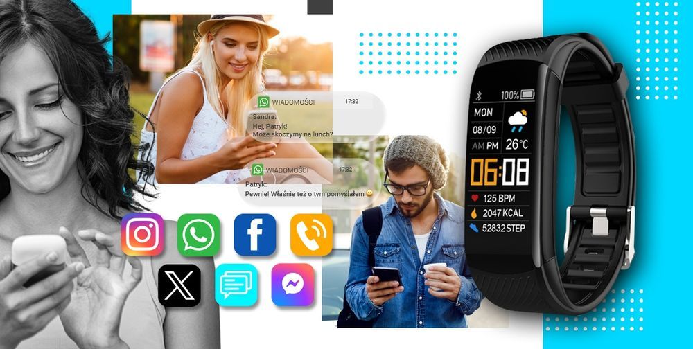 Smartwatch GIEWONT Czarno Niebieski 2 Paski GW200-7