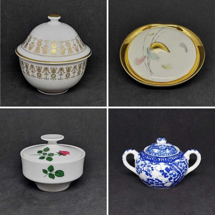 АНТИКВАРИАТ сахарница цветы Германия Сакура КОСТЯНОЙ ФАРФОР Япония