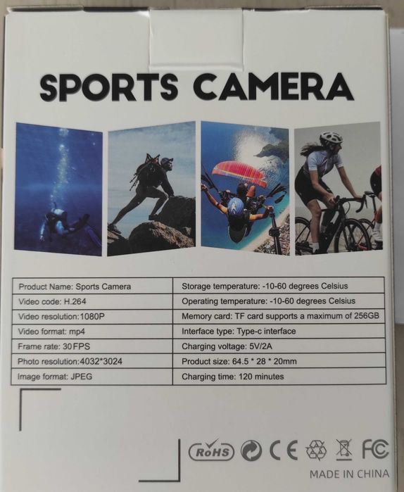 Mini kamera sportowa z WiFi, Full HD 1080P, karta.