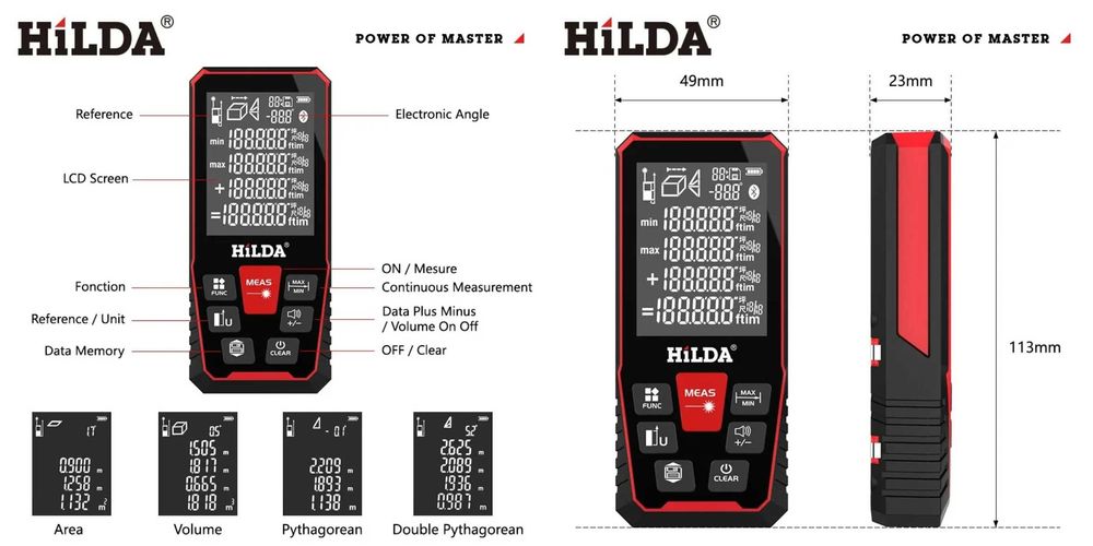Мини лазерная рулетка дальномер угломер  50/60/80/100/120 м Li-Ion USB