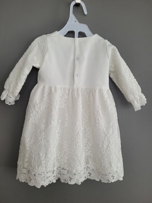 Zestaw na chrzest sukienka Noeli ecru Margaret 68 + buciki + opaska z