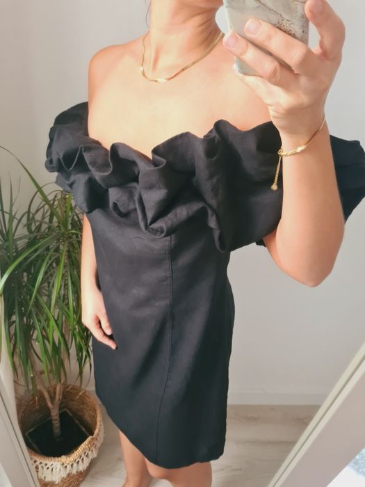 Czarna lniana sukienka hiszpanka