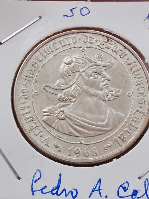Moeda de 50 escudos de 1968 de Pedro Alvares Cabral em Prata