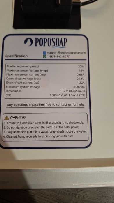 Solarna pompa fontannowa z filtrem Poposoap 20W do oczka wodnego