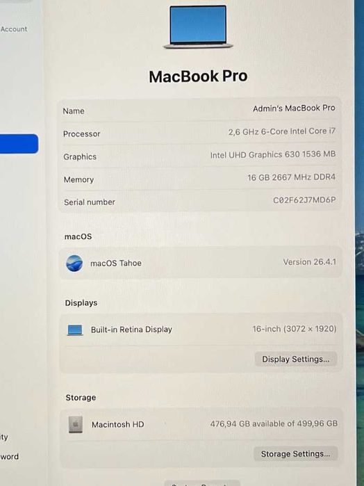 Macbook Pro 2019 16-inch 16GB (500GB SSD) (Нова батарея і SSD)